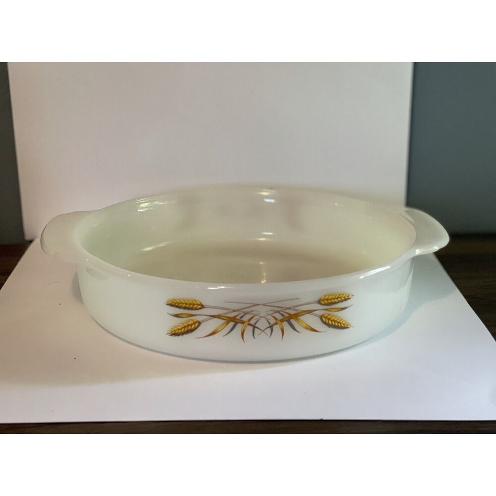 Vintage Fire King #450, "Wheat Pattern" 8 Inch Round Cake Casserole Baking Dish